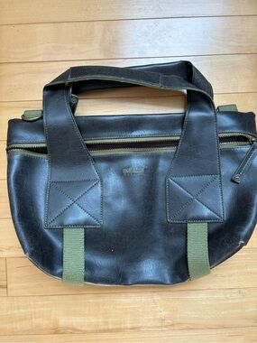 Matt & Nat Small Black Messenger Bag with Olive Green Accents